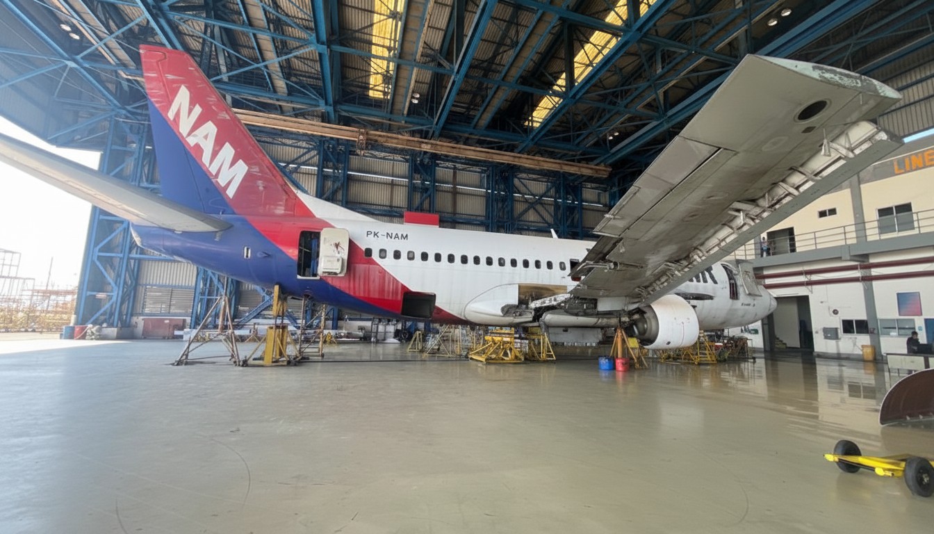 PK-NAM enters Merpati Maintenance Facility Hangar for C-Check  and 8-Year Inspection